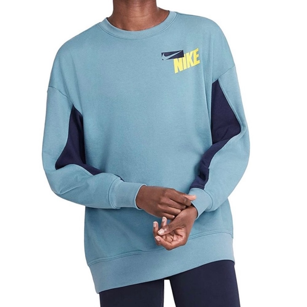Nike Women’s Dri Fit Get Fit Fleece Graphic Crew Size S Light Blue/ Yellow